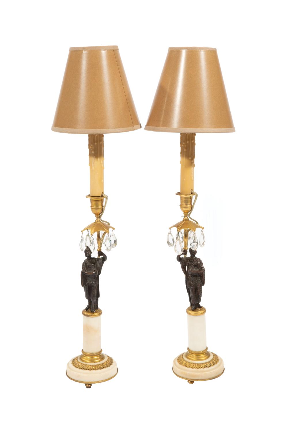 Appraisal: Pair of Napoleon III Gilt and Patinated Bronze Figural Candlesticks