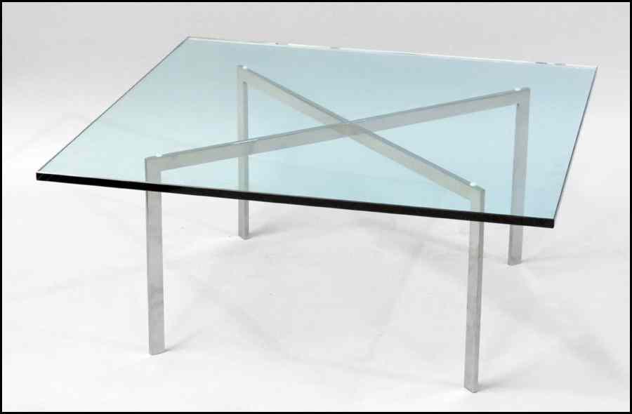 Appraisal: MIES VAN DER ROHE GLASS TOP COCKTAIL TABLE H ''