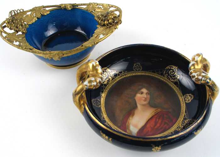 Appraisal: TWO PORCELAIN CANDY BOWLS One is a Sevres cobalt blue