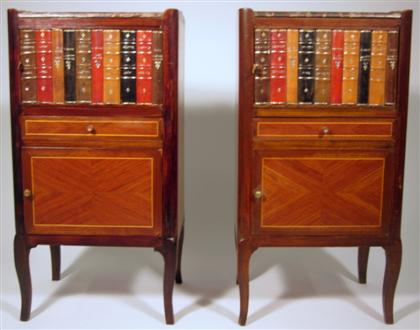 Appraisal: Pair of French style faux marble top walnut commodes The