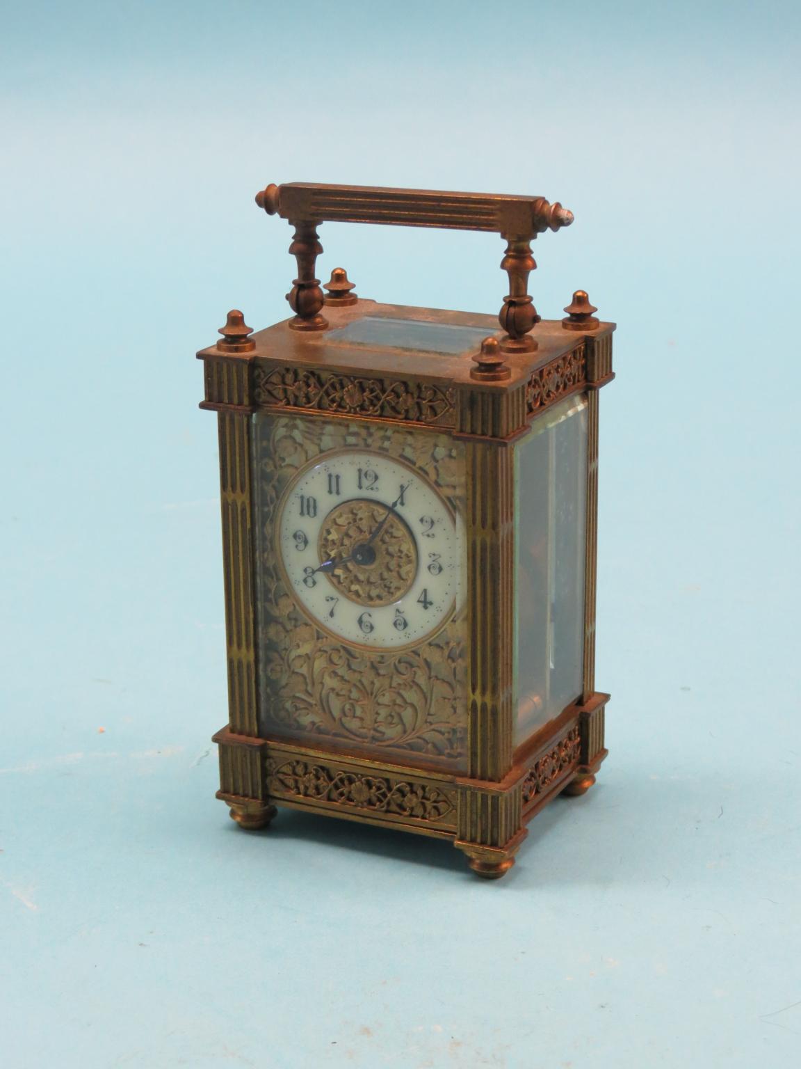 Appraisal: A French brass carriage clock dial with enamelled chapter ring