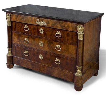 Appraisal: A Charles X ormolu-mounted mahogany commode with marble top above