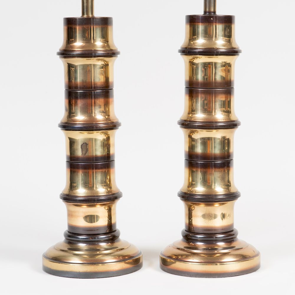 Appraisal: Pair of Brass-Mounted 'Faux Bamboo' Glass Lamps x in diam