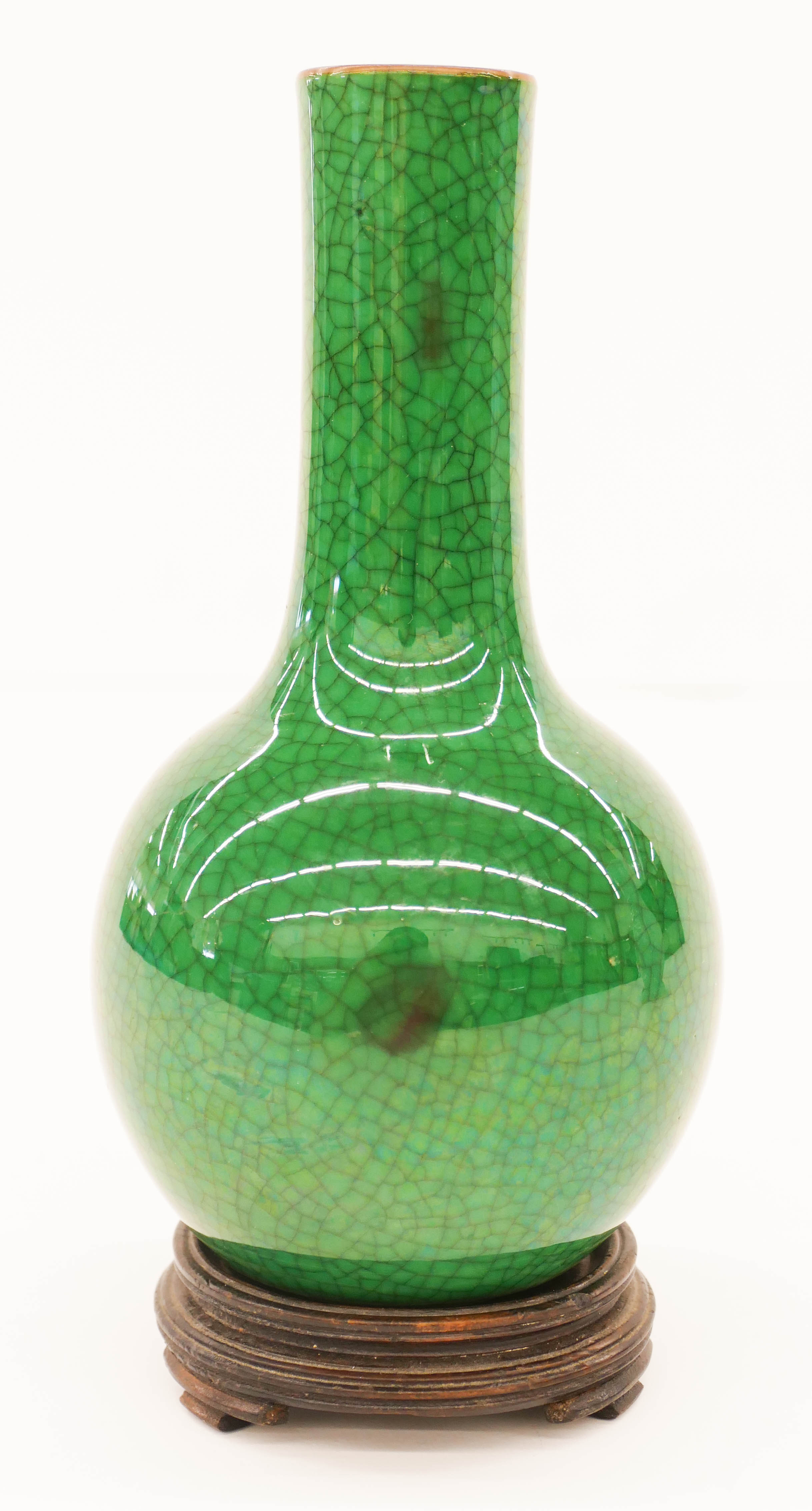 Appraisal: Chinese Qing Apple Green Crackle Vase ''x '' A deep