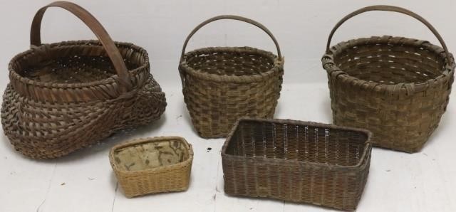 Appraisal: FIVE TH C MINIATURE SPLINT BASKETS HAVEMINOR DAMAGE HIGH TO