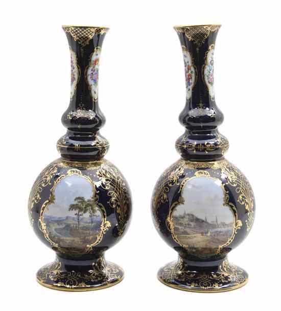 Appraisal: A Pair of Meissen Cobalt Bottle Form Vases having slightly