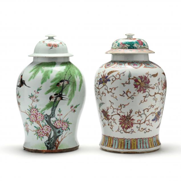 Appraisal: TWO CHINESE PORCELAIN JARS WITH COVERS th century the first