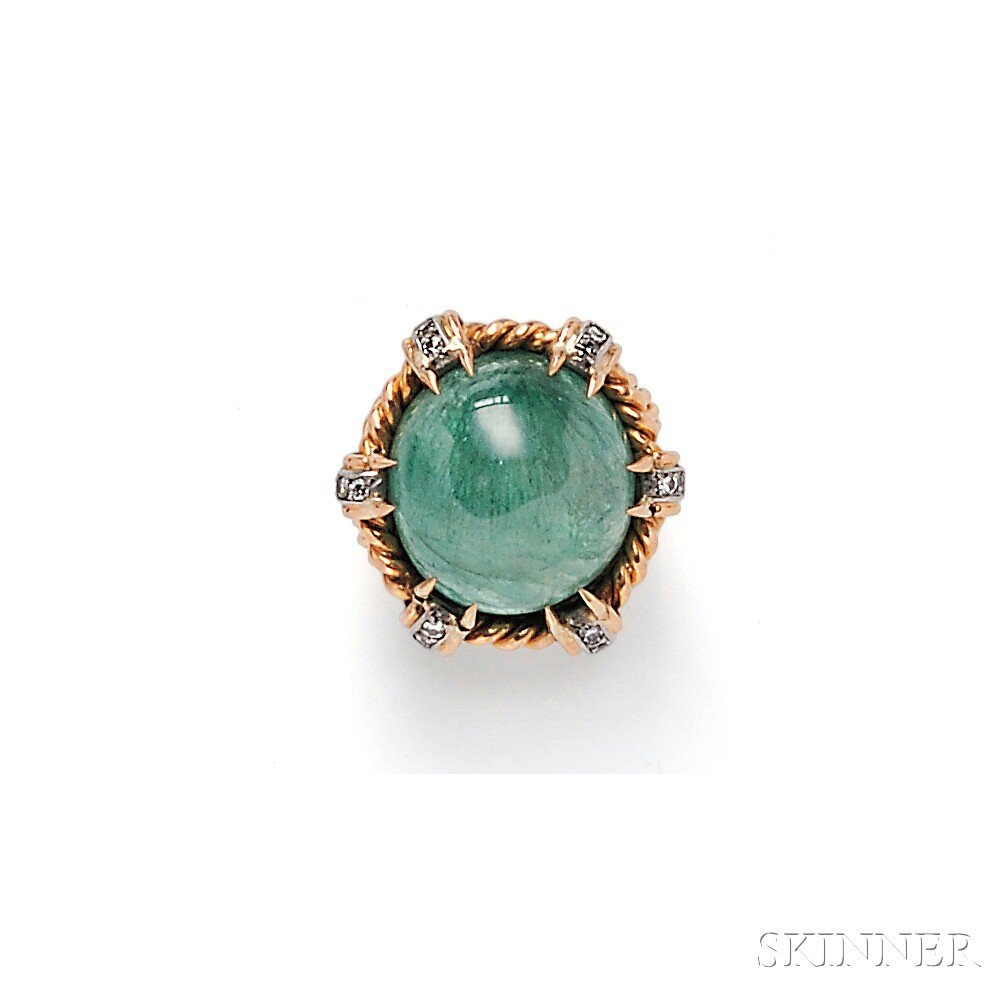 Appraisal: kt Rose Gold Emerald and Diamond Ring the large circular