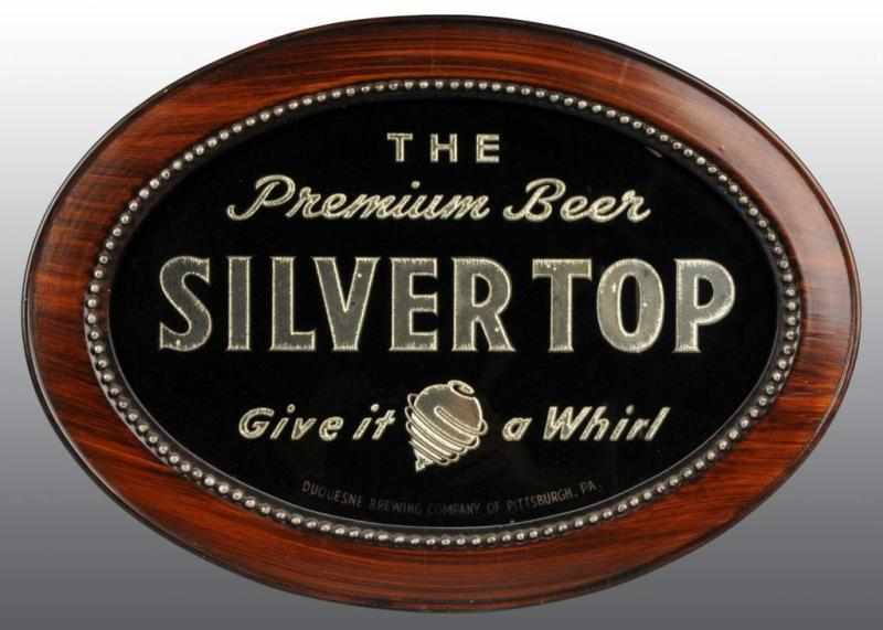 Appraisal: Reverse on Glass Silver Top Beer Sign Description By Duquesne