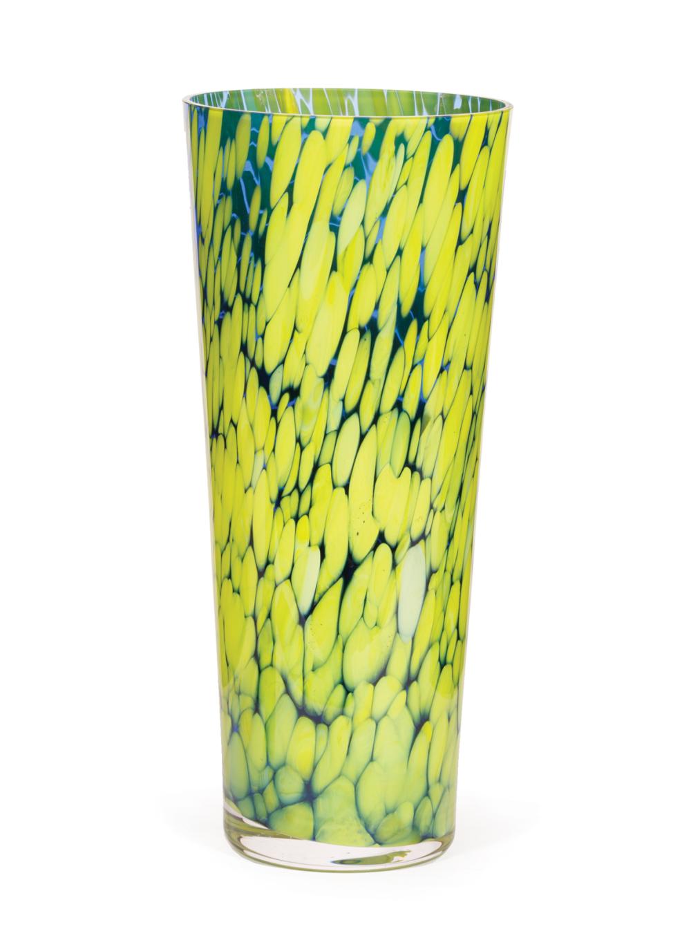 Appraisal: Art Glass Yellow and Blue Vase tapered form h in