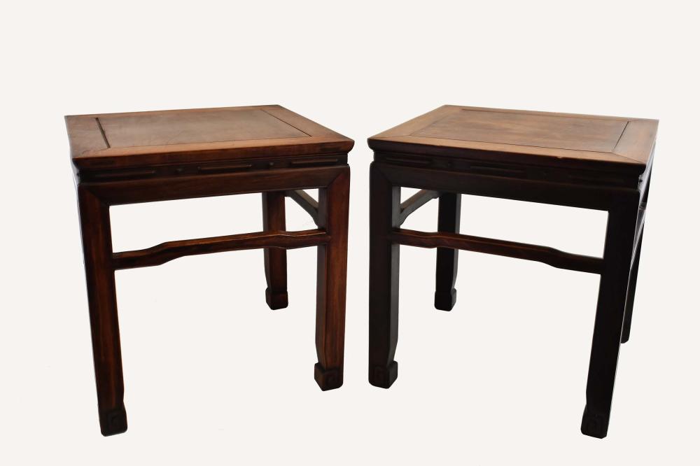 Appraisal: PAIR OF CHINESE HONG-MU LOW TABLESEach with a square paneled