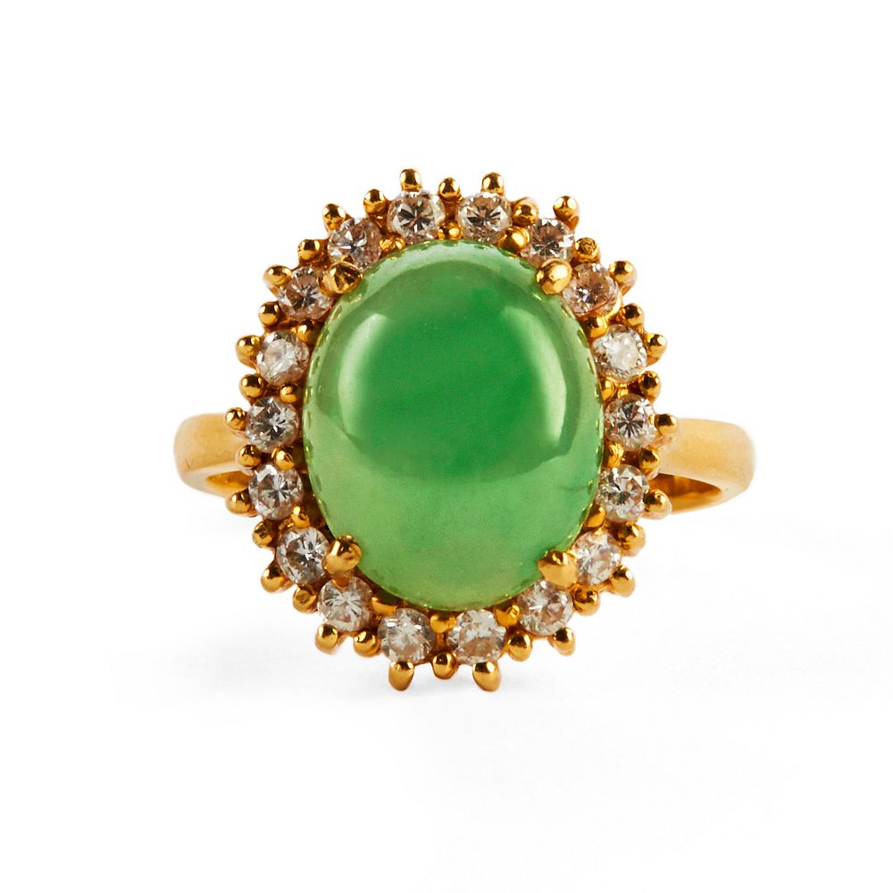 Appraisal: K Gold Jade Diamond Ring K yellow gold jade and