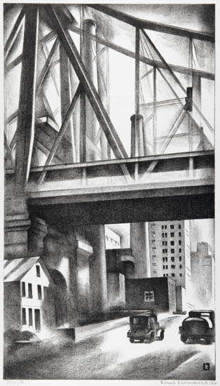 Appraisal: LOUIS LOZOWICK Under the Bridge Lithograph later printing x mm