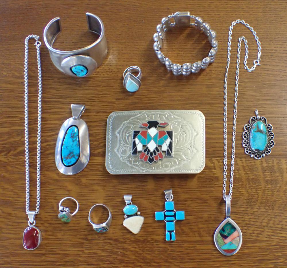 Appraisal: COLLECTION OF NATIVE AMERICAN AND MEXICAN SILVER JEWELRY ITEMS including