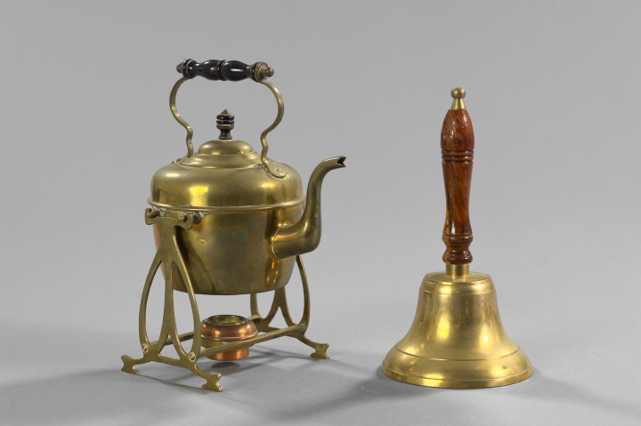 Appraisal: Brass Teapot-on-Stand and Bell the teapot an attractive Dutch brass