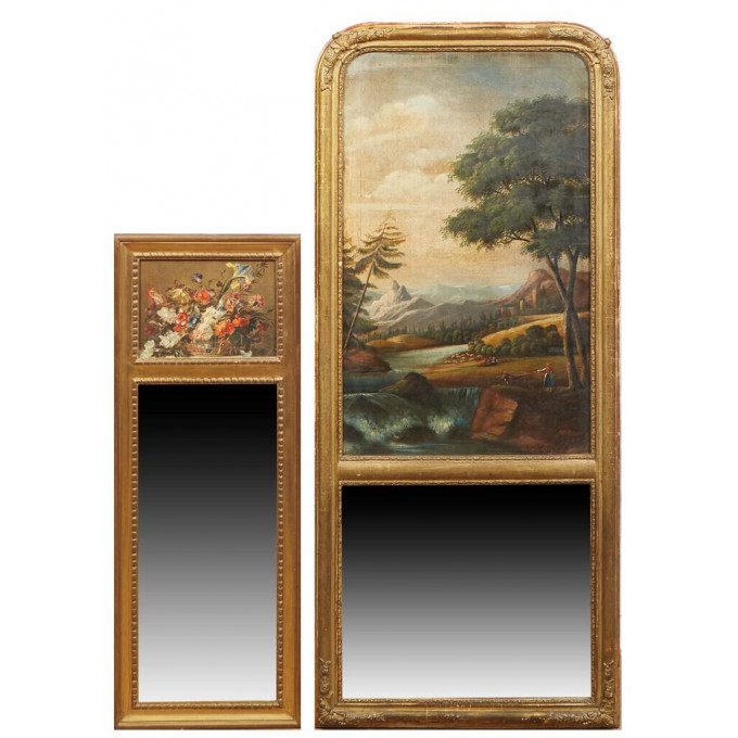 Appraisal: Two Diminutive French Carved Gilt Beech and Gesso Trumeau Mirrors