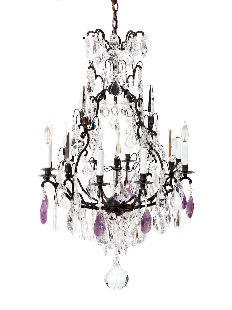 Appraisal: A Louis XV Style Bronze and Crystal Eight-Light Chandelier Height