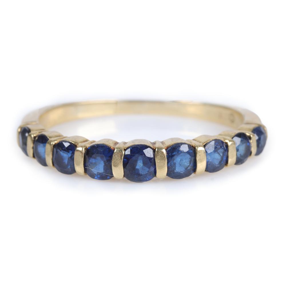 Appraisal: K yellow gold blue sapphire stacking ring dwt Confirmed funds