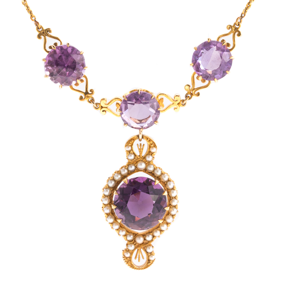 Appraisal: A Victorian Necklace with Amethyst Pearls K yellow gold pendant