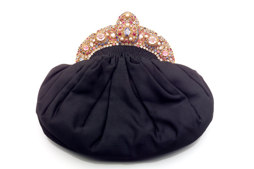 Appraisal: HOBE Gem encrusted evening bag ruched black file with satin