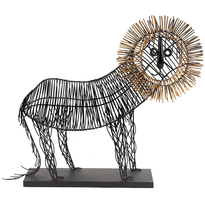 Appraisal: s sculpture artist unknown whimsical three-dimensional lion composed of wire