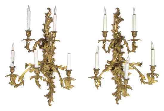 Appraisal: A Pair of Louis XV Style Gilt Metal Five-Light Sconces