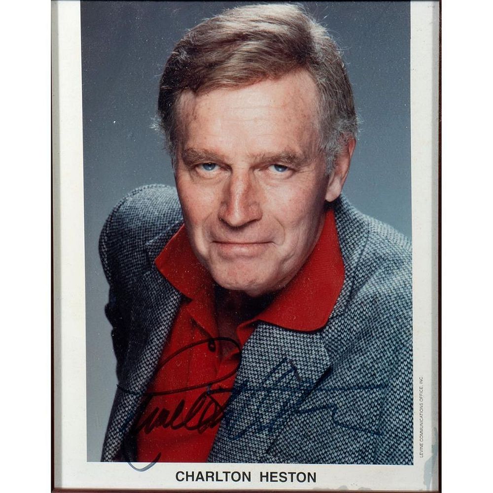 Appraisal: Charleton Heston Original autographed inscribed photograph Size x Condition Showing