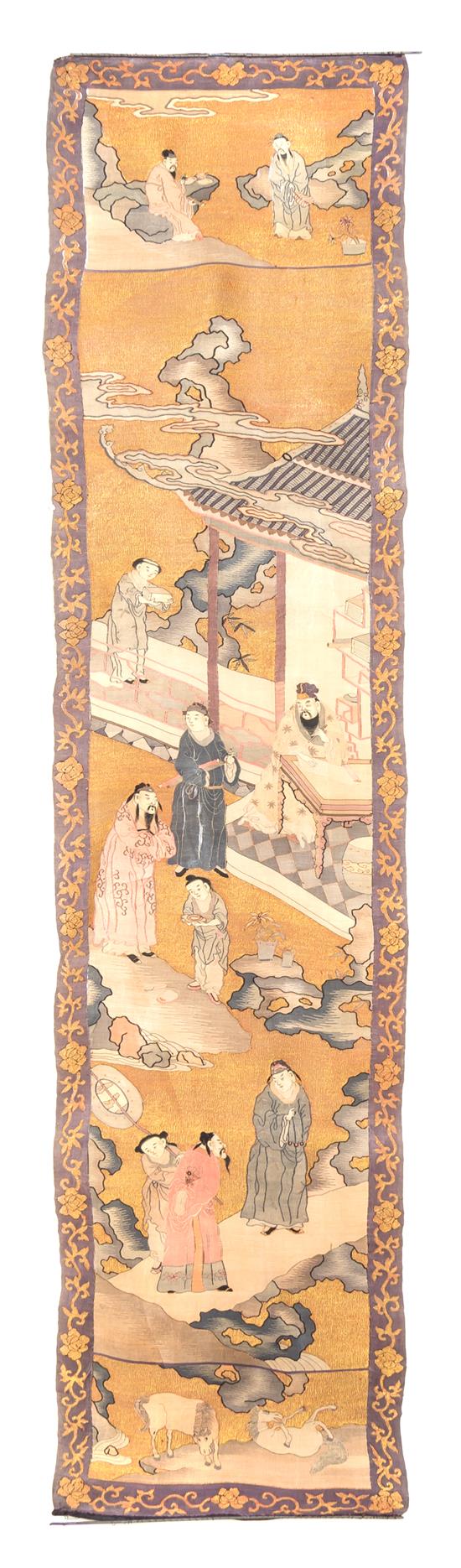 Appraisal: Sale Lot A Kesi Silk Panel depicting scholars and attendants