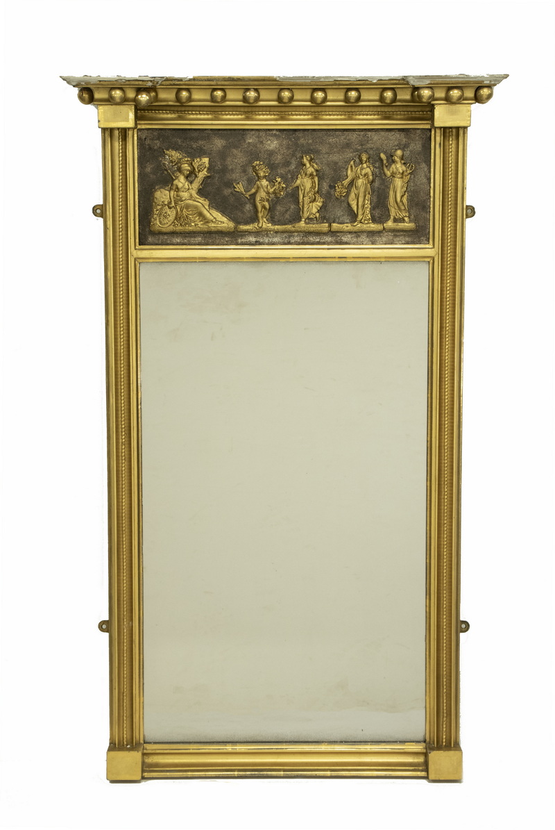 Appraisal: FEDERAL PERIOD HALL MIRROR Neo-classical Looking Glass in gilt frame