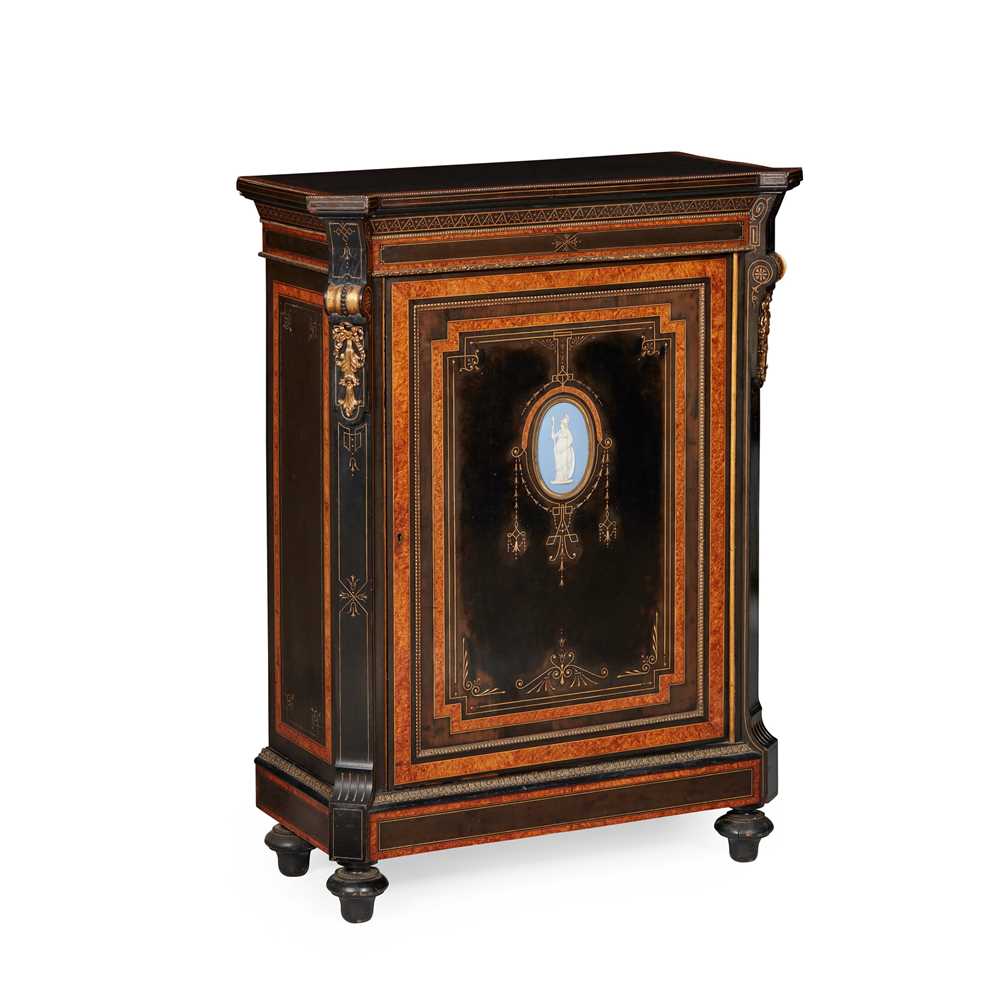 Appraisal: VICTORIAN AMBOYNA EBONISED JASPERWARE MOUNTED SIDE CABINET LATE TH CENTURY