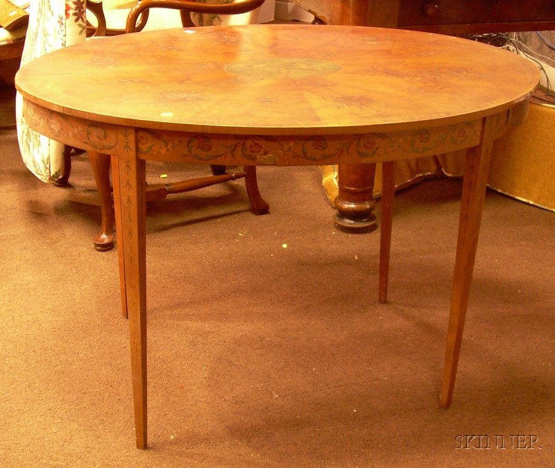 Appraisal: Edwardian Oval Polychrome Painted Floral Decorated and Veneered Center Table