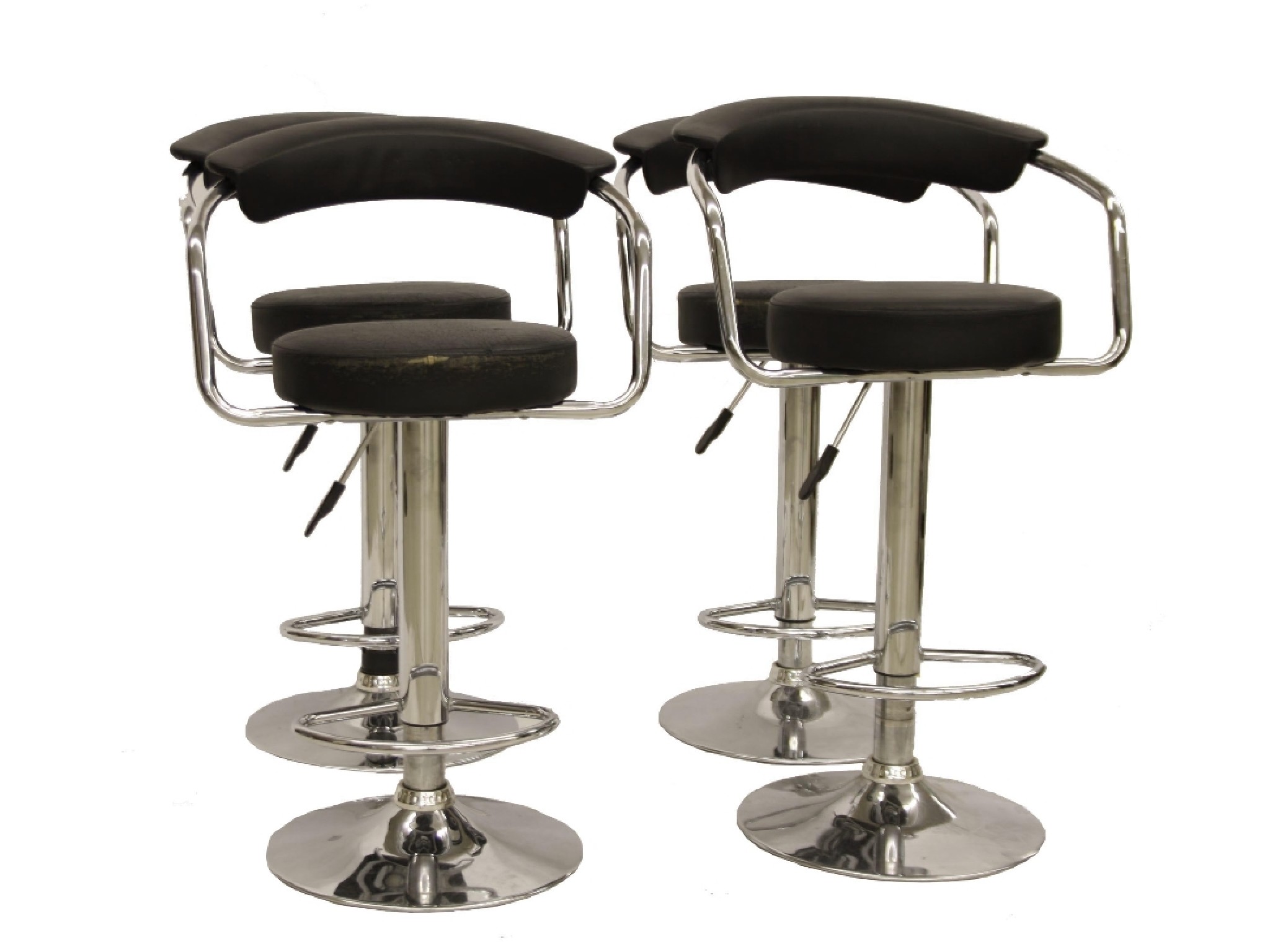 Appraisal: Set of four contemporary chrome and leatherette bar stools