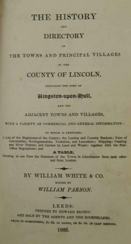 Appraisal: Parson William ed The History and Directory of the Towns