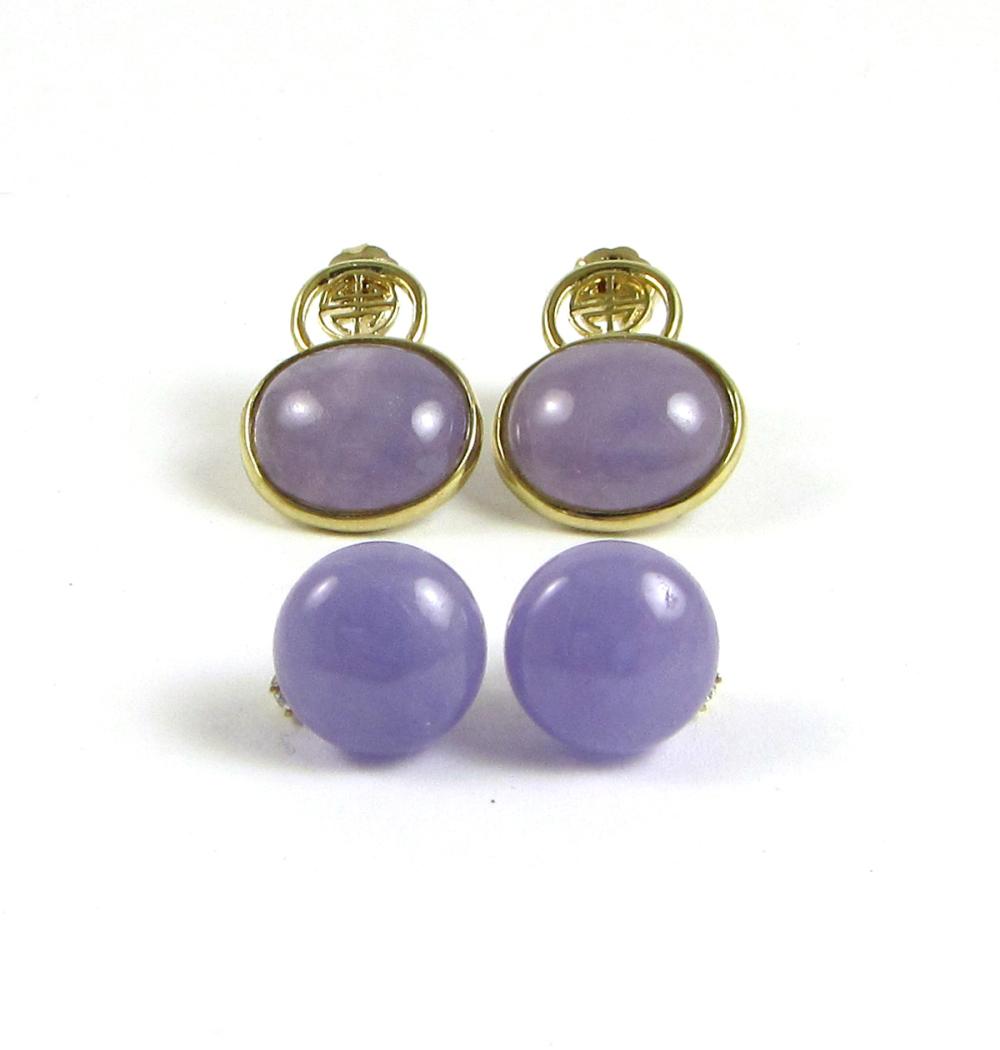 Appraisal: TWO PAIRS OF LAVENDER JADE EARRINGS including a pair of