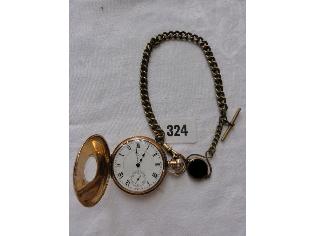 Appraisal: A ct gold half hunter pocket watch with enamel dial