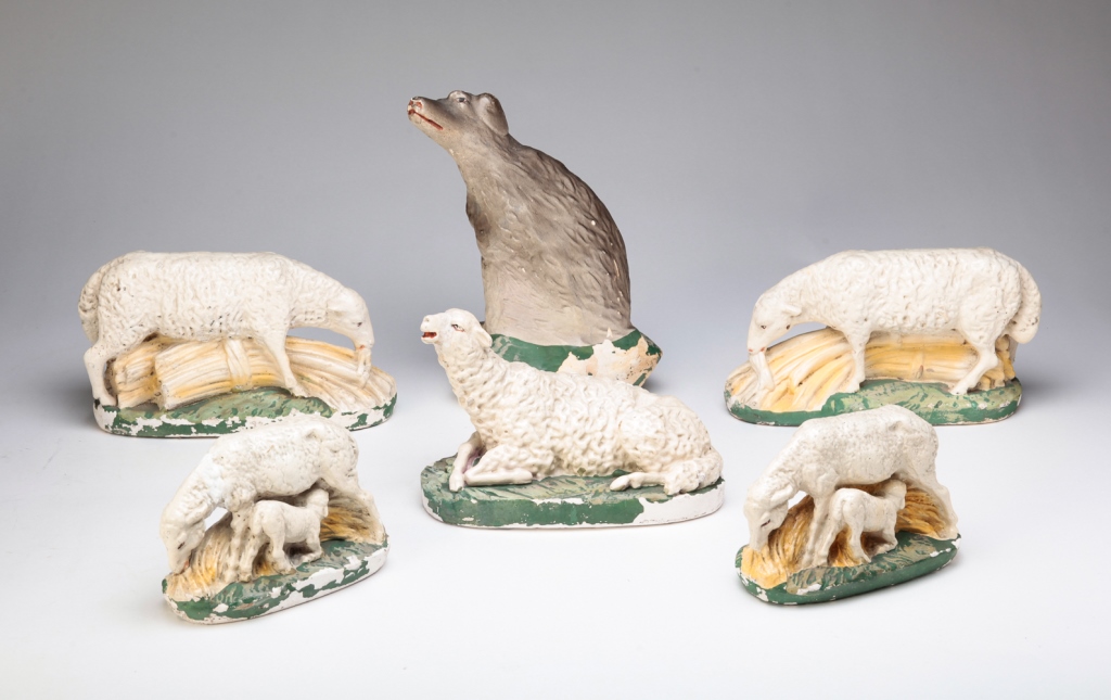 Appraisal: SIX ANIMAL FIGURES FROM A NATIVITY SCENE American or European