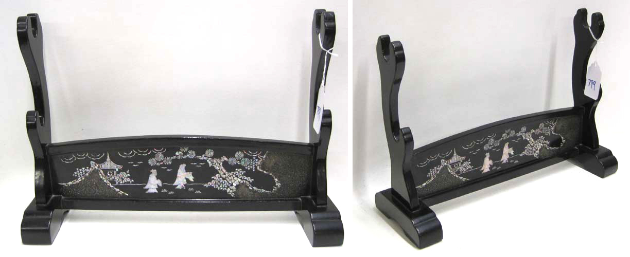 Appraisal: JAPANESE TWO TIER SWORD STAND mother of pearl inlay over