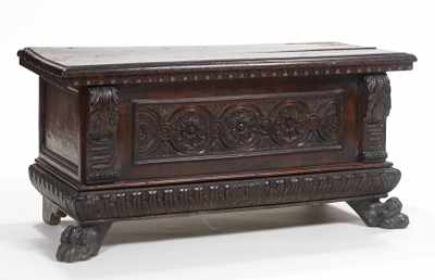 Appraisal: A Carved Walnut Cassone th Century Carved walnut having a