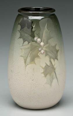 Appraisal: Weller Eocean vase holly and berry decoration artist signed lower