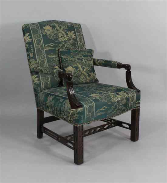 Appraisal: A George III style mahogany Gainsborough chair upholstered in green