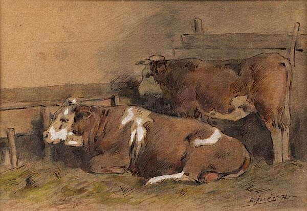 Appraisal: ALADAR EDVI ILL S LANDSCAPE COWS ALADAR EDVI ILL S