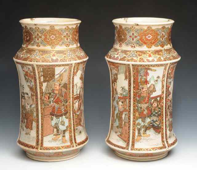 Appraisal: A PAIR OF JAPANESE SATSUMA VASES of tapering baluster form