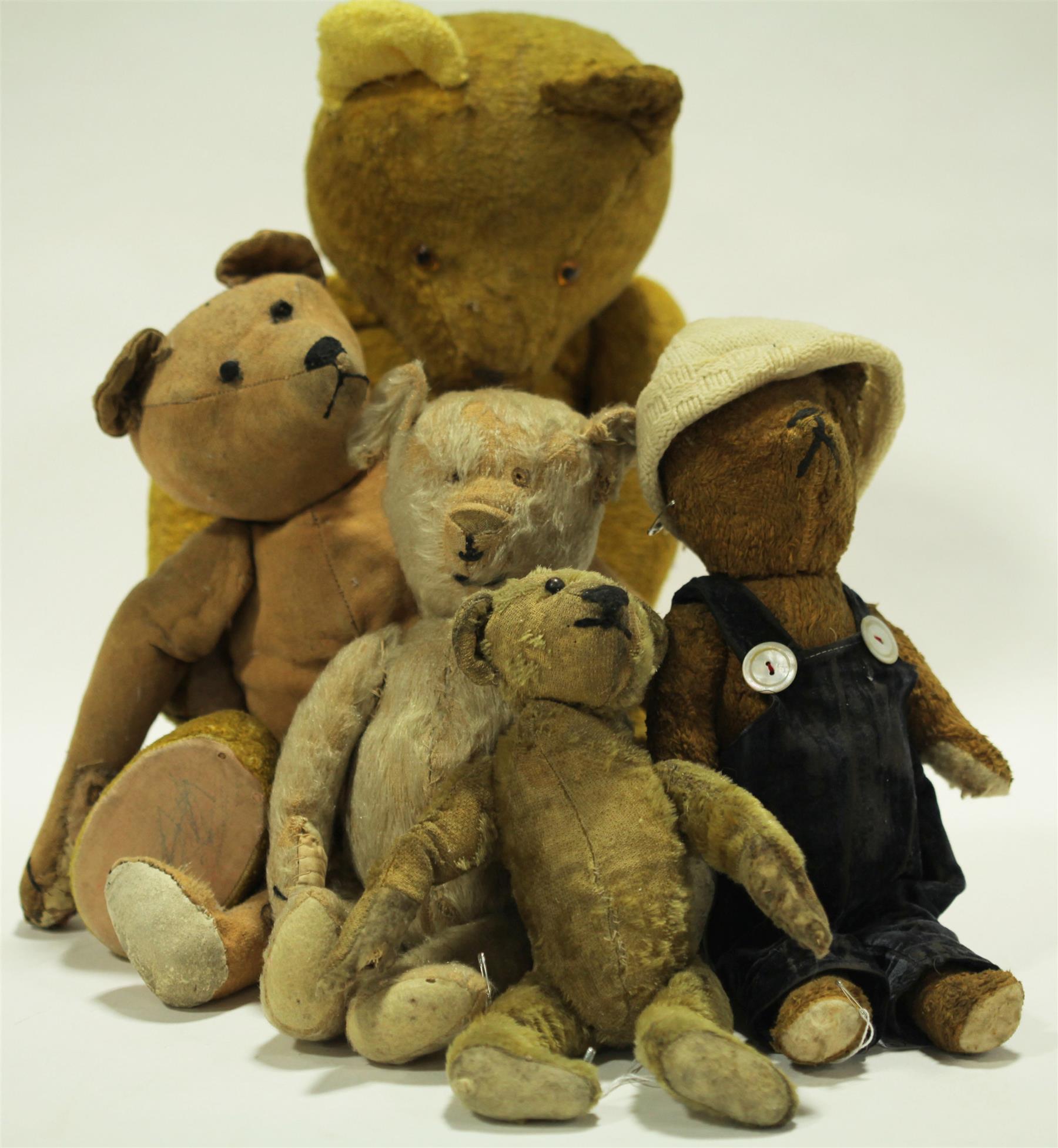 Appraisal: FIVE WELL-LOVED BEARS American-German early th century All of these