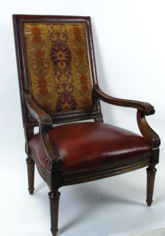 Appraisal: Century Furniture High Back Armchair leather seat tapestry back with