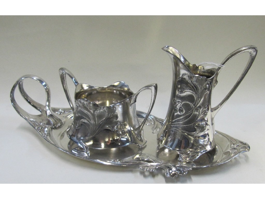 Appraisal: Art Nouveau WMF white metal sugar and cream on stand