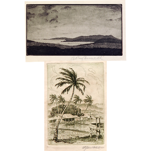 Appraisal: Five Hawaiian landscapes small etchings two by Ray Burnell American