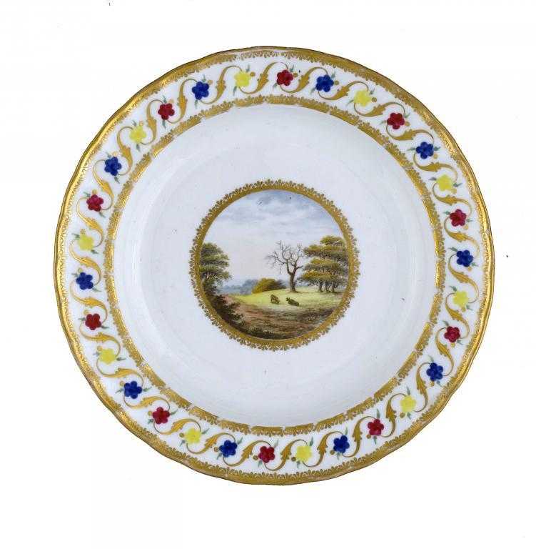 Appraisal: A DERBY PLATE painted with two cattle in an open