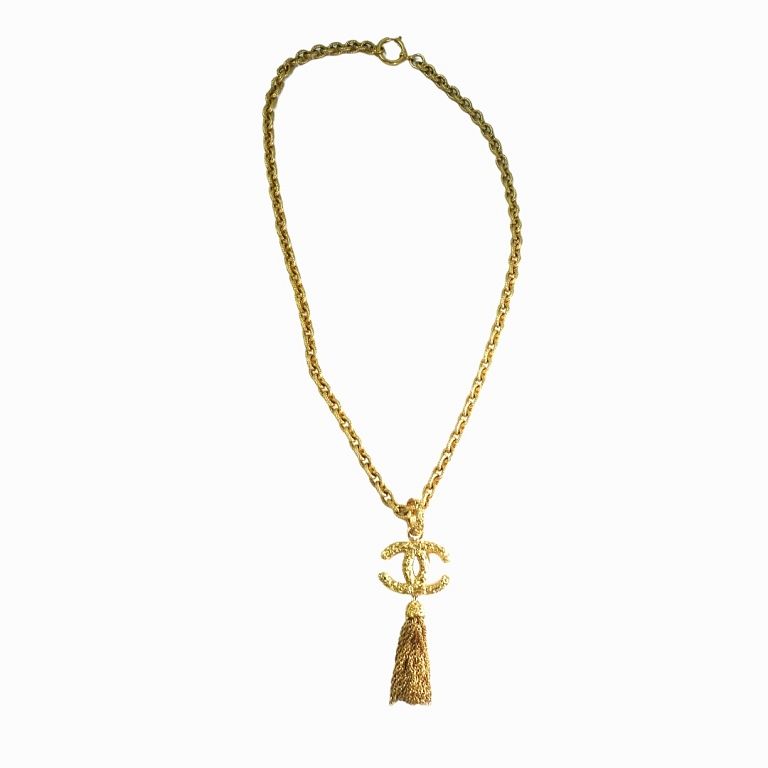 Appraisal: Chanel Gold Plated Double CC Necklace Chanel Gold Plated Double