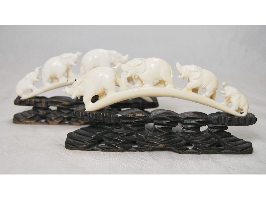 Appraisal: Two carved ivory small elephant bridges