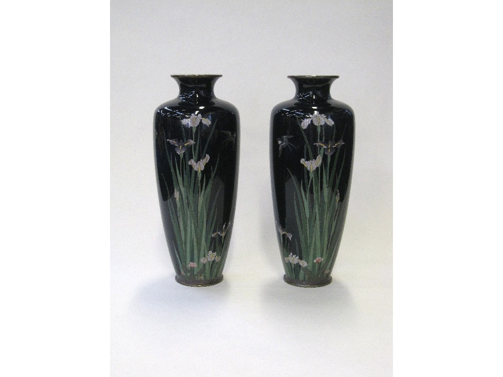 Appraisal: Pair of Meiji period cloisonne vases decorated with irises and